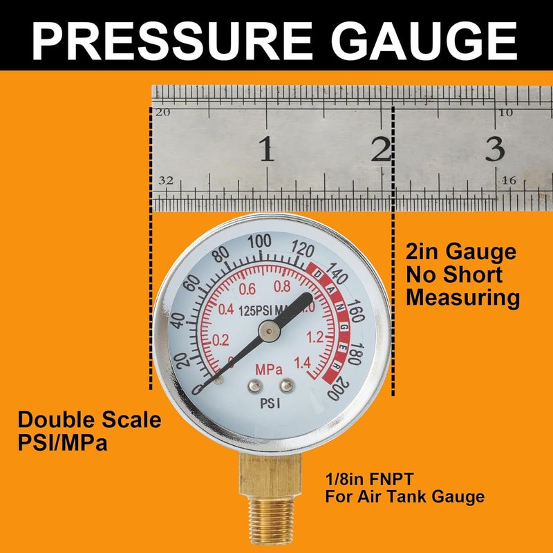 SUNROAD 2pack Air Tank Repair Kit Including Safety Valve, 0-200 PSI Pressure Gauge and 4 Feet Air Tank Hose Assembly Kit for Portable Carry Tank - Image 3